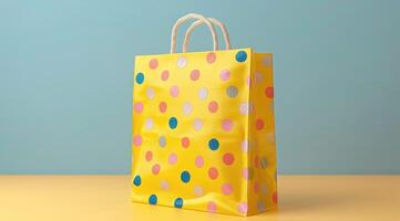 Yellow Paper Bag With Multicolored Polka Dots photo