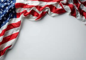 American Flag Draped Over White Background photo