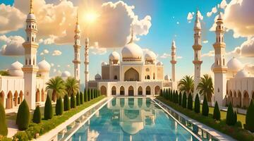 islamisch Hintergrund, Aussicht von ein großartig Moschee, zum das Feier von islamisch Feiertage, mit 4k Auflösung, generiert ai video