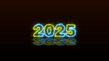 neon testo animazione contento nuovo anno 2025, neon testo animazione nuovo anno 2025 per concetto di inizio di nuovo anno, contento celebrazione, video