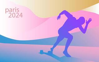 silhouette of an athlete preparing for long-distance running to compete to represent his country clouds pink blue white cream mix gradient color sky vector