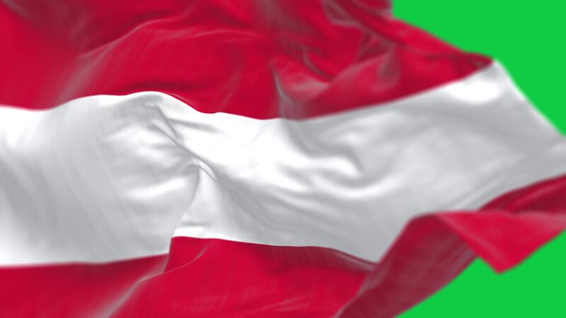 Nahansicht von das National Flagge von Österreich winken isoliert auf Grün Hintergrund 45957226 Stock-Video bei Vecteezy