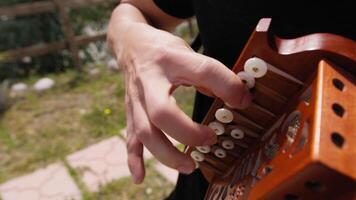 musiker pojke spelar tarantella musik kalabrien med dragspel instrument utomhus- video
