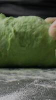 mains de une chef travail le fait maison pâte de vert nouilles nourriture à le restaurant video