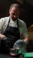 Chef Prepares Sac A Poche With Shrimp Mayonnaise In Cruise Ship Restaurant video