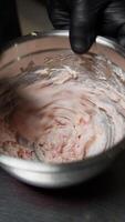 Chef Mixing A Pink Shrimp Cream For Ravioli Filling video