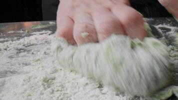 Hands Of A Chef Preparing The Dough For Tagliatelle With Egg And Green Pesto video