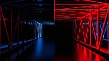 Mirrored Corridor with Red and Blue Neon Lines Background VJ Loop in 4K video