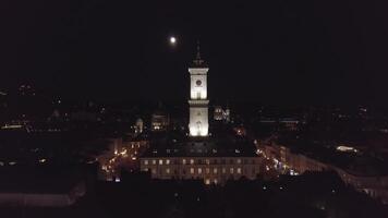 Arial view of city Lviv, Ukraine Rynok square popular touristic destination in Christmas time video