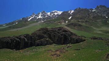 Tibetan mountains with green hills and cliffs video