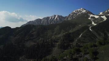 Montagne gammes avec neigeux pics vue drone video