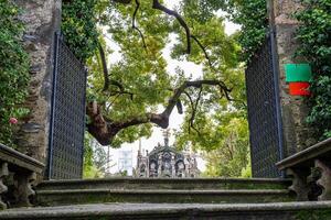 entrance to the borromean botanical gardens in isola bella on lake Maggiore with the view of the amphitheater photo