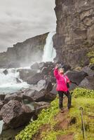 female turist traveling photographers take a selfie photo