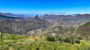 Gran Canaria Pico de las Nieves panorama view, Tenerife island on the background photo