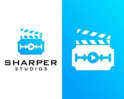 Film industry logo design and sharp razor. vector