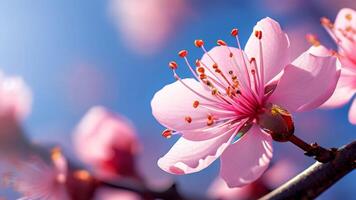 Cherry blossoms under blue sky. photo