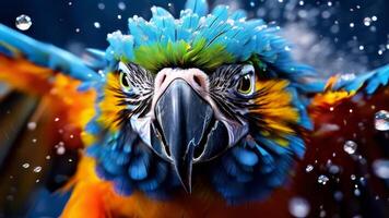 Colorful parrot amidst powder explosion. photo