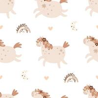 seamless pattern with cartoon unicorns. Magic vector