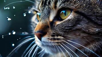 Intricate shot showcasing close-up of isolated gray tabby cat. photo