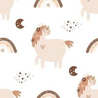 seamless pattern with cartoon unicorns. Magic vector