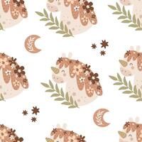 seamless pattern with cartoon unicorns. Magic vector