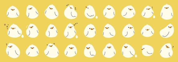 White duck collection 2 on a yellow background, illustration. vector