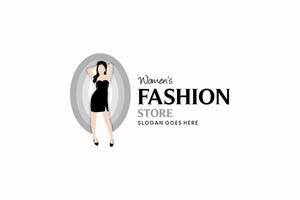 hermosa mujer en corto vestir estilo de vida ropa, Moda logo de De las mujeres vestidos y belleza vector