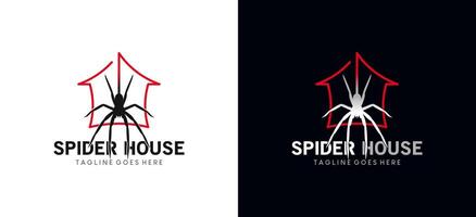 araña casa logo diseño plantilla, ilustración de araña web con casa línea símbolo vector