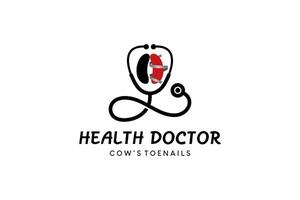 vaca veterinario logo, ilustración de un herida en un de vaca uña del dedo del pie atado con un vendaje vector