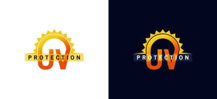 UV protection symbol logo design template, sunlight with a combination of the letters u and v vector