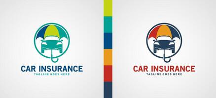 Car insurance logo design with protective umbrella symbol vector