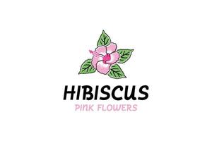 Hand drawn abstract pink hibiscus flower logo design illustration vector