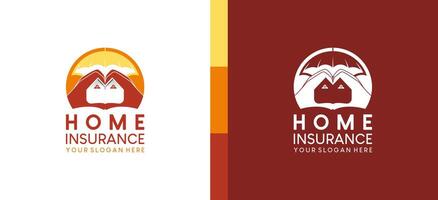 Home insurance logo design with umbrella symbol of protection with hands symbol of love vector