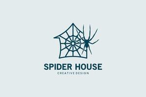 araña casa logo, ilustración de araña web con casa línea símbolo vector