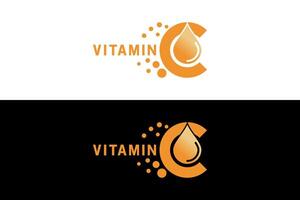 Vitamin C logo design with letter C symbol and droplets vector