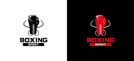 Rope boxing gloves logo design, boxing sport symbol vector