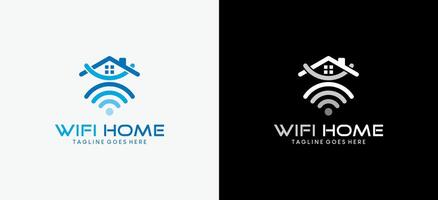 Smart home wifi logo design, illustration of internet signal technology house roof symbol vector