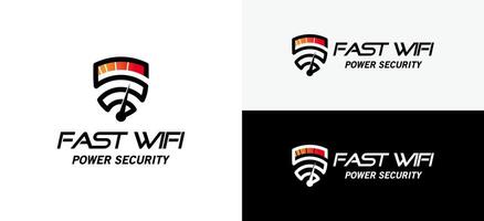 Internet speed logo design with wifi digital shield symbol template vector