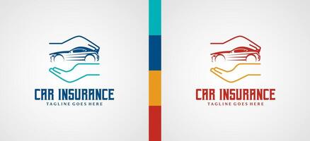 Car insurance logo design with protection hand symbol vector