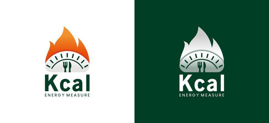 Kcal symbol logo for fat burning design food product symbol with measuring tool icon