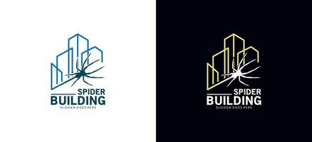 Spider building logo design template, illustration of spider web with building line symbol vector