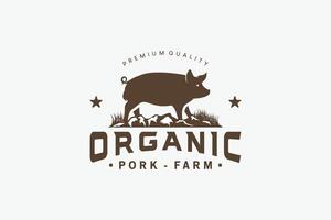 Broiler pig silhouette logo design, vintage rustic pig farm logo vector