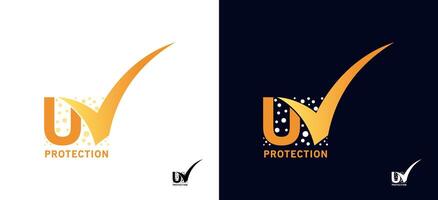 UV protection check logo design, u v letter icon symbol vector