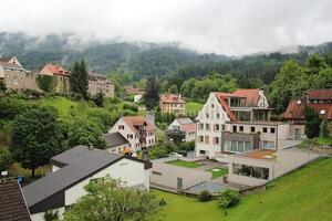 Beautiful view of the mountains and Old town of Bregenz, Austria photo