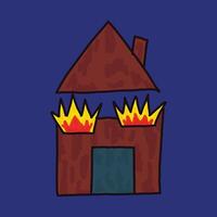 children drawing burning house illustration vector