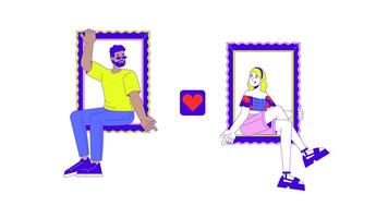 Geschmack Bilder auf Sozial Medien Linie 2d Animation. Dating Seite? ˅. vielfältig Benutzer Klicken mögen Taste 4k Bewegung Grafik. online Verbindung linear animiert Karikatur eben Konzept, Weiß Hintergrund video