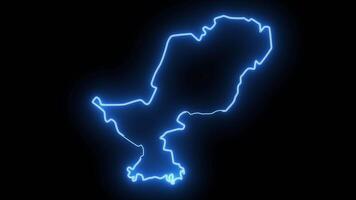 map of podgorica in Montenegro with a neon effect that lights up in blue video