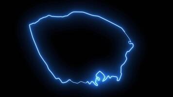 map of Praia in Cape Verde with a neon effect that glows blue video