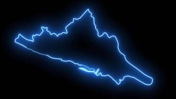 map of Rijeka Crnojevica in Montenegro with a neon effect that lights up in blue video