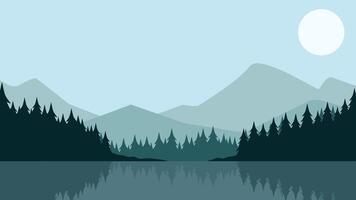 paisaje ilustración de montaña reflexión en el lago vector